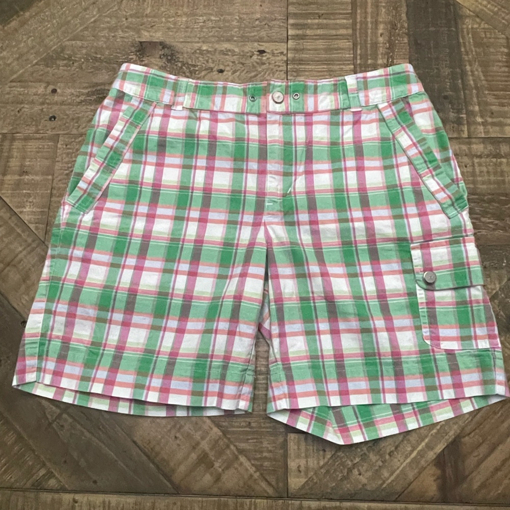 Lauren Active Ralph Lauren Plaid Cargo Shorts Women's Small Pink Green Preppy